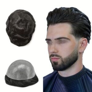 Mens Toupee Full Poly Remy Human Hair Replacement System